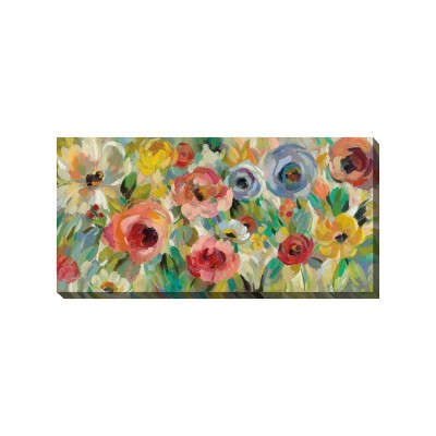 Cottage Garden West of The Wind CHARADES Blue, Red, Green 48 x 24 Inch Waterproof Gallery Wrapped Canvas, Outdoor Garden, Yard, Patio All Weather