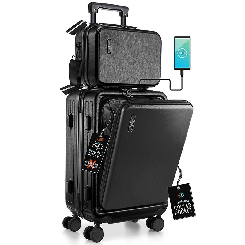 TravelArim 22" Airline Approved Hard-shell Carry On Luggage with Attachable Cosmetic Case, 1 of 9