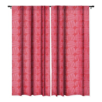 Sewzinski Striped Circle Squares Pink Set of 2 Panel Blackout Window Curtain - Deny Designs
