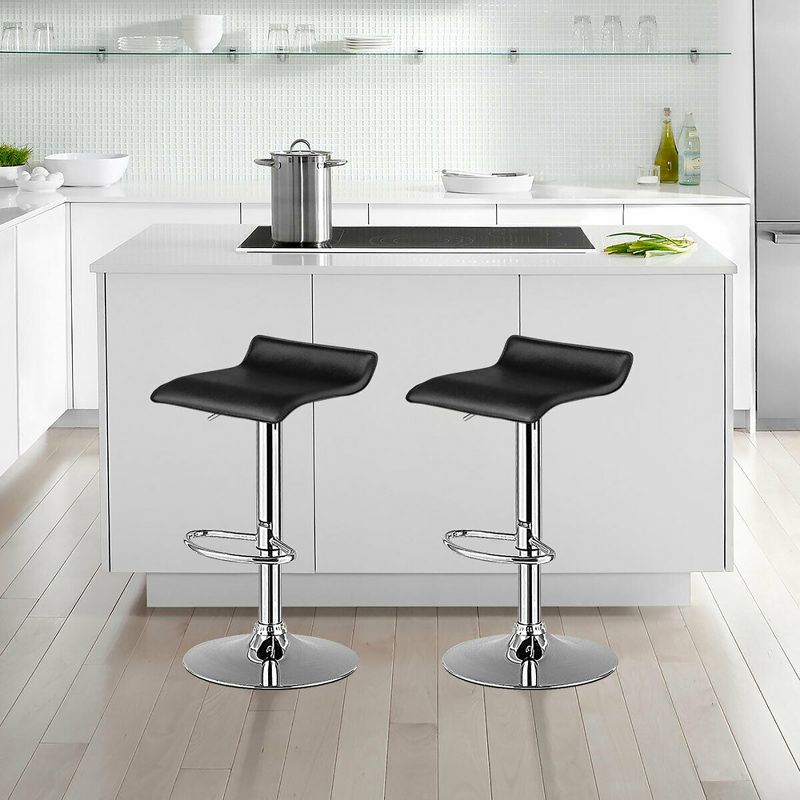 Costway Set of 2 Swivel Bar Stool PU Leather Adjustable Kitchen Counter Bar Chairs Black Low Back, 4 of 11