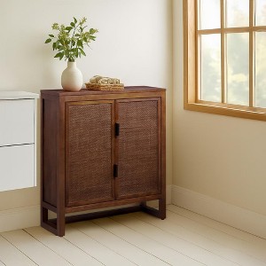 Hatteras Modern Boho Accent Cabinet with Solid Wood & Natural Rattan Accents-Teamson Home - 1 of 4