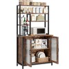 Jojoka Bakers Rack with Cabinet 64.5" Microwave Stand with Storage Tall Bar Cabinet Freestanding Wine Bar Cabinet with Adjustable Feet - 2 of 4