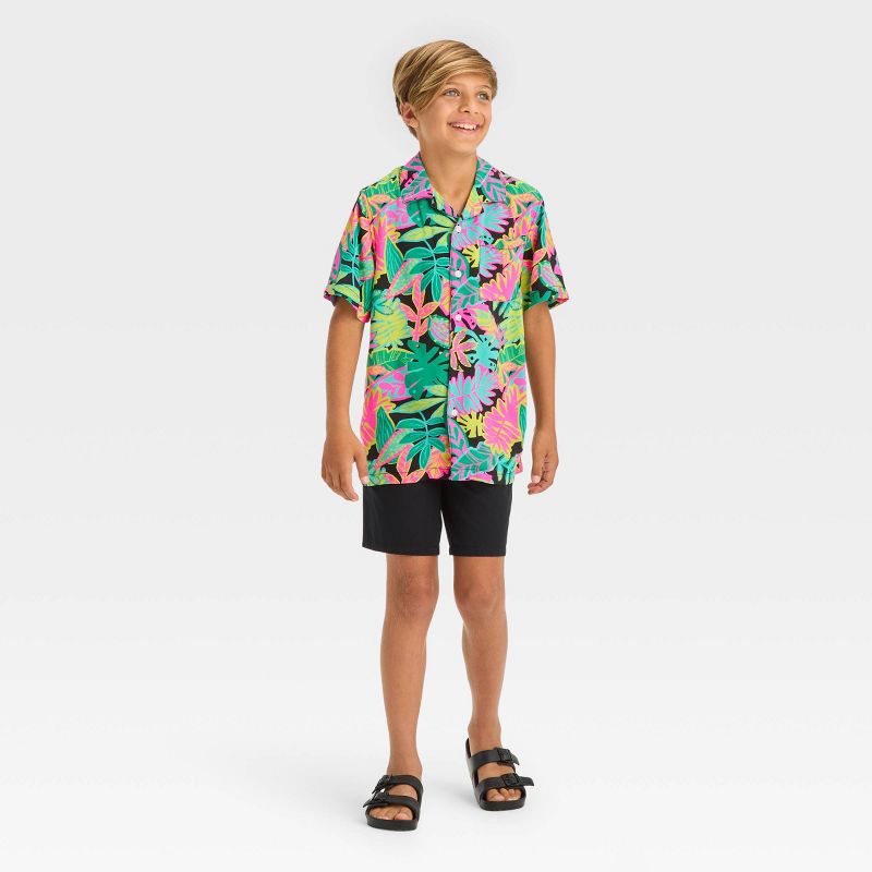 Boys' Short Sleeve Palm Tree Printed Button-Down Shirt - Cat & Jack™ Black, 4 of 8
