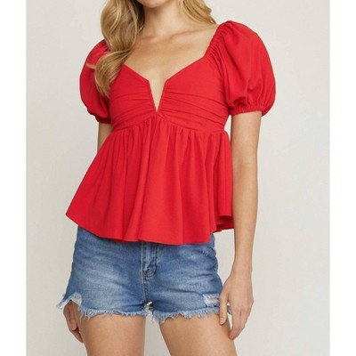 Women's Bubble Sleeve Babydoll Top - entro
