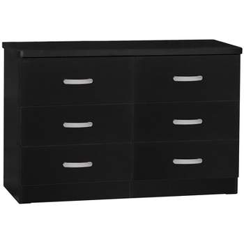 Better Home Products Megan Wooden 6 Drawer Double Dresser in Black
