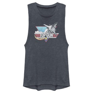 Juniors Womens Top Gun Distressed Fighter Jet Logo Festival Muscle Tee - 1 of 4