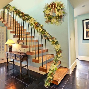 24 Inch Pine Needle Garland - 20 Lights, PVC Rattan Vine, PE Rattan Vine, Metal Rattan Vine, Indoor and Outdoor Decoration - 1 of 4