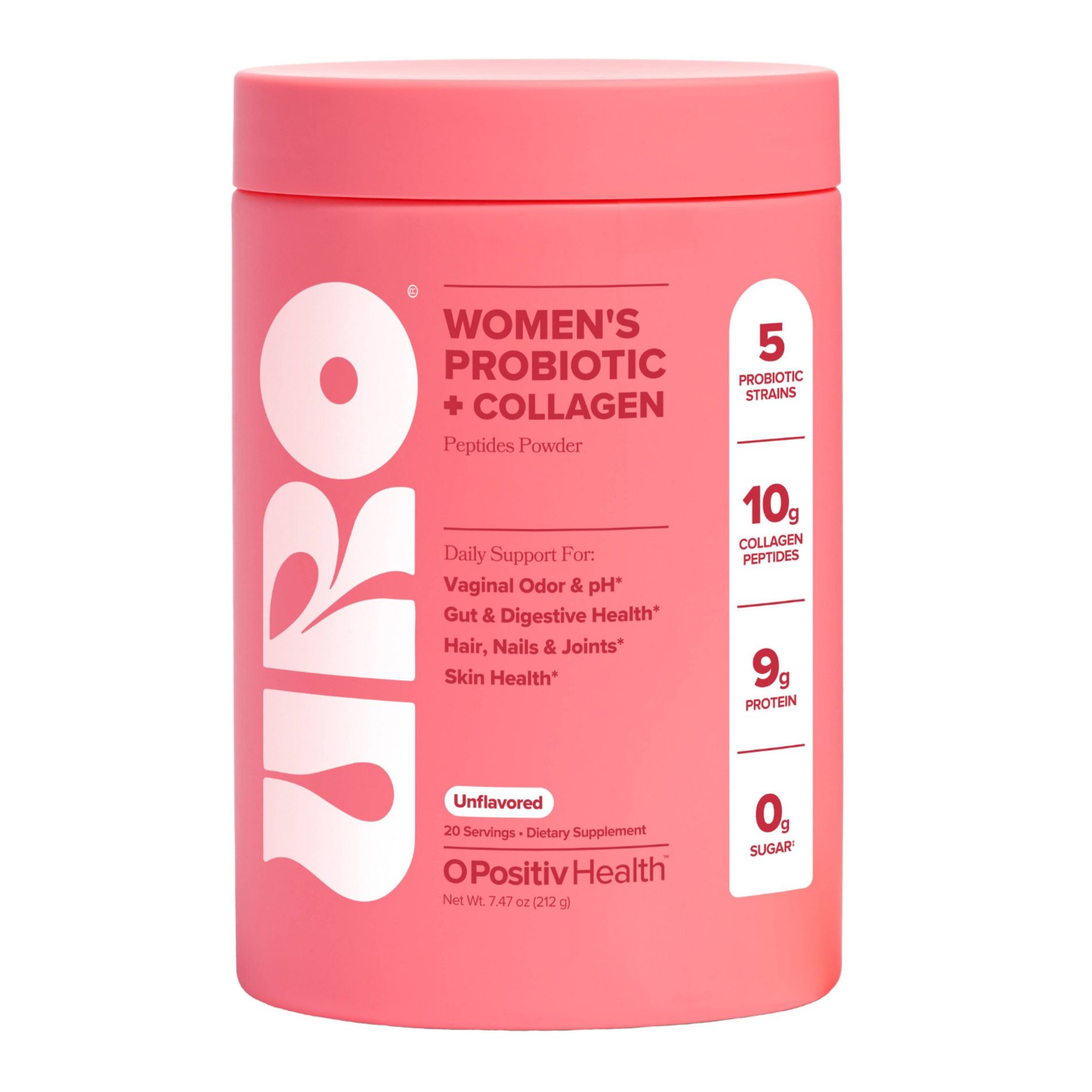 O Positiv URO Women’s Probiotic + Collagen Peptides Powder for Vaginal, Skin & Gut Health - 7.47oz