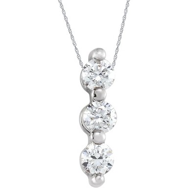 Pompeii3 1/2Ct Diamond Necklace Three Stone Pendant in 10k White or Yellow Gold