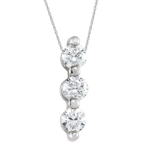 Pompeii3 1/2Ct Diamond Necklace Three Stone Pendant in 10k White or Yellow Gold - 1 of 3