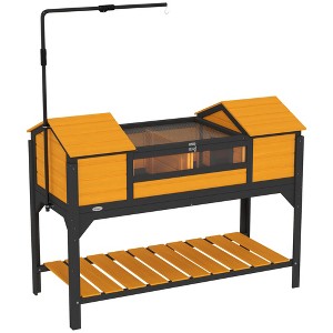 PawHut Tortoise Habitat with Adjustable Lamp Holder, Wooden Tortoise Enclosure with Storage Shelf, Dual Main Houses, Fixed Tray, Openable Lid - 1 of 4