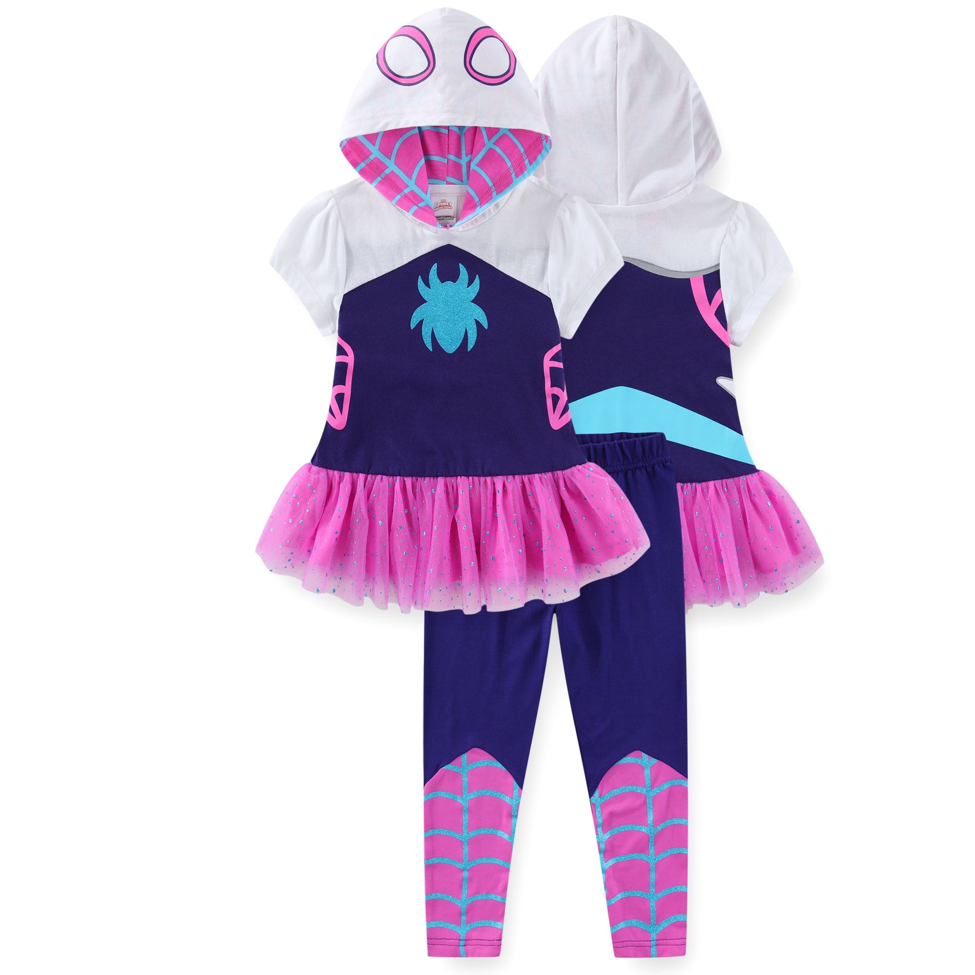 Marvel Spider-Gwen Girls Cosplay Hooded Shirt and Pants Set Little Kids