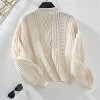 Coolmee Women's Cable Knit Open Front Sweater Long Sleeve Button Loose Short Cardigan Outerwear Coats - 2 of 3