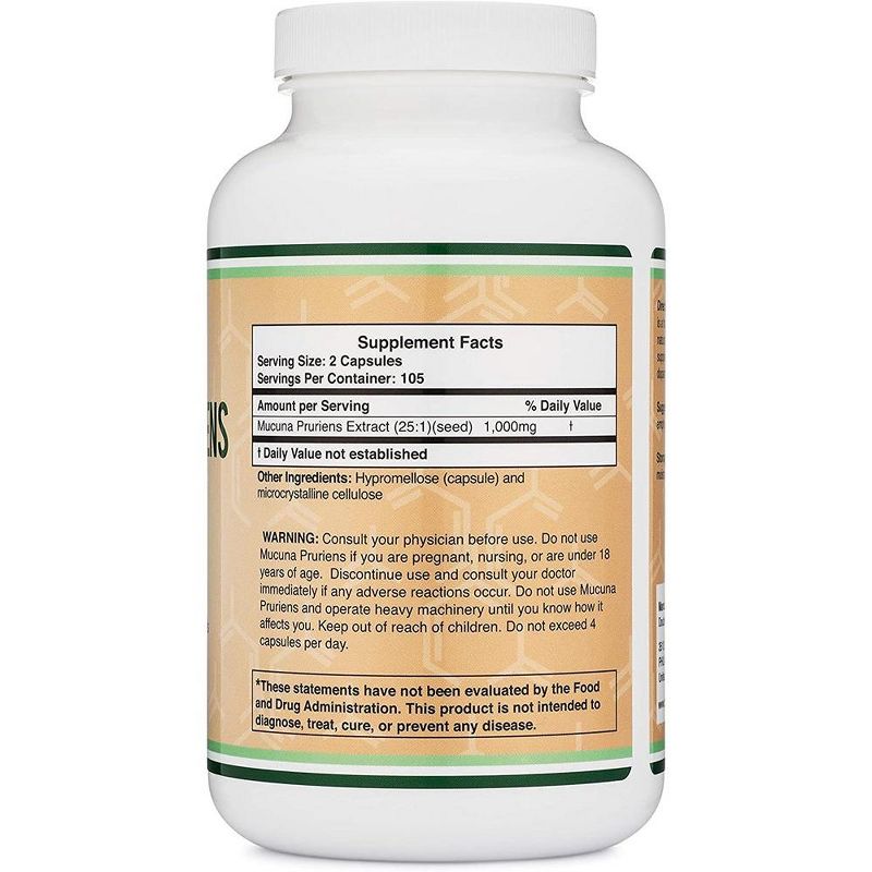 Mucuna Pruriens Extract - 210 x 500 mg capsules by Double Wood Supplements - 20% L-DOPA, Mood and Motivation Support, 2 of 4