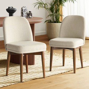 Modern Dining Chair Set of 2, Upholstered Accent Side Chairs with Double Cushion Seat and Solid Wood Legs in Walnut Finish-Tanpinhause - 1 of 4