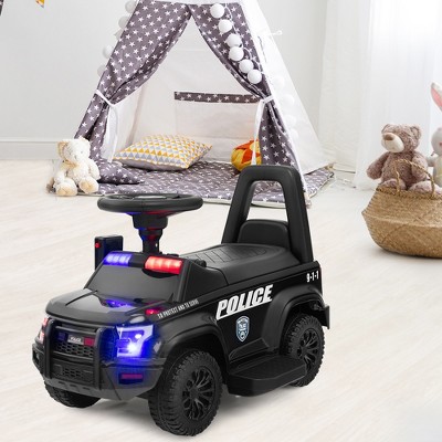 Black 6V Kids Ride On Police Car with Megaphone and Siren