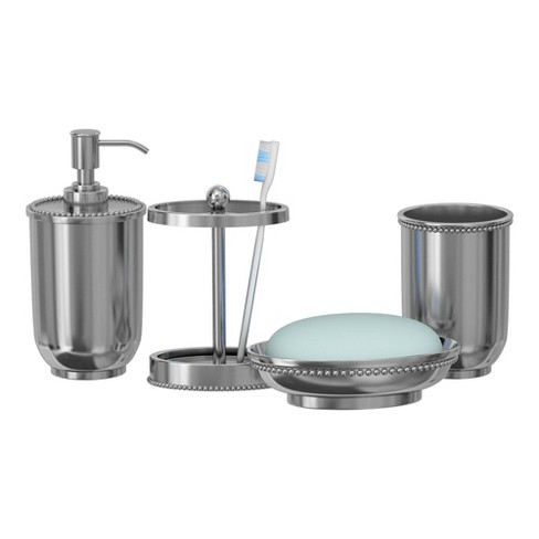 4pc Chic Metal Bath Accessory Set For Vanity Counter Tops Silver Nu Steel Target