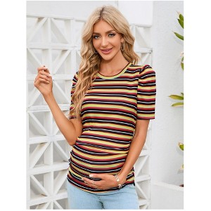 maternity dress Women's Maternity Floral  Puff Sleeve Tunic Blouse - 1 of 4