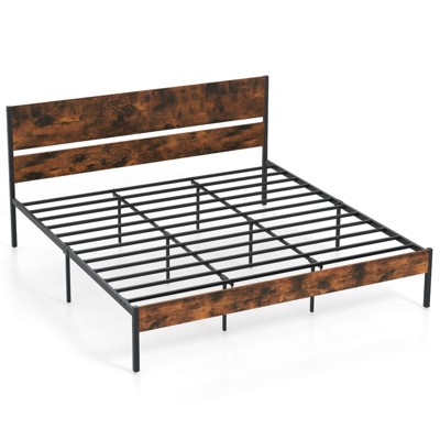 Infans King Size Bed Frame w/ Wooden Headboard Under-Bed Storage No Box Spring Needed