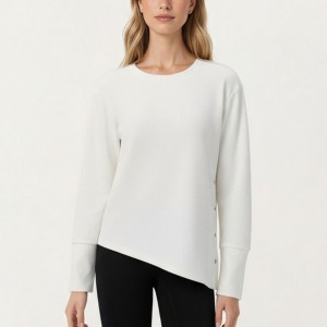 Anna-Kaci Active Women's Long Sleeve Asymmetrical Hem Pullover Top with Crew Neck and Relaxed Fit - 1 of 4