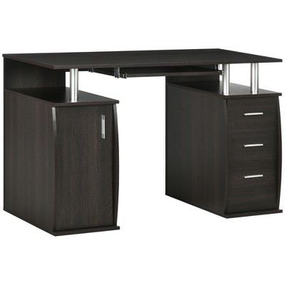 HOMCOM 47" Computer Desk with Keyboard Tray and Storage Drawers, Home Office Workstation Table with Storage Shelves