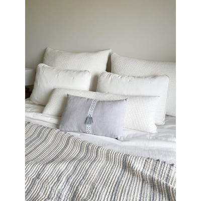 White Cotton Waffle Weave Lumbar Pillow 12x18
