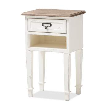Dauphine 1 Drawer Provincial Style Oak and Distressed Finish Wood Nightstand White - Baxton Studio