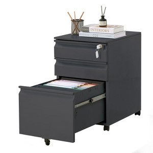 Mobile Filing Cabinet 3 Drawer,Under Desk File Cabinet with Lock & Anti-tip Wheel, Metal Rolling Filing Cabinets for Home Office - 1 of 4