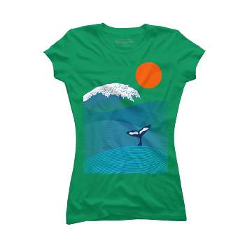 Junior's Design By Humans Whale on the Wave By DancingColors T-Shirt