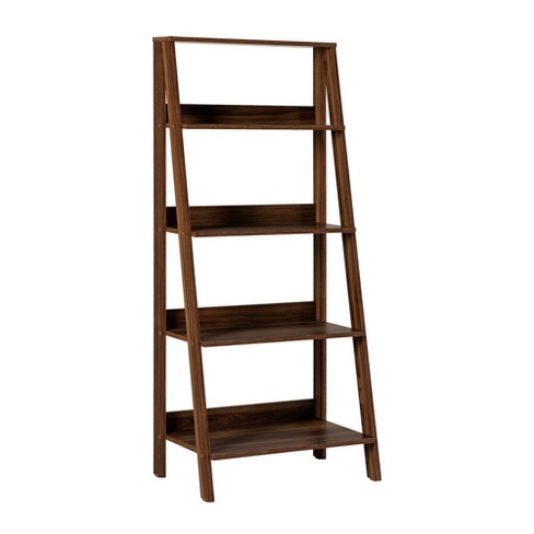 4 Shelf Ladder Bookshelf Dark Walnut, 55 In White Wood 4 Shelf Ladder Bookcase With Open Back