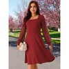 Seta T Women's Long Sleeve Swiss Dots Square Neck Knee Length Elegant Dress - 3 of 4