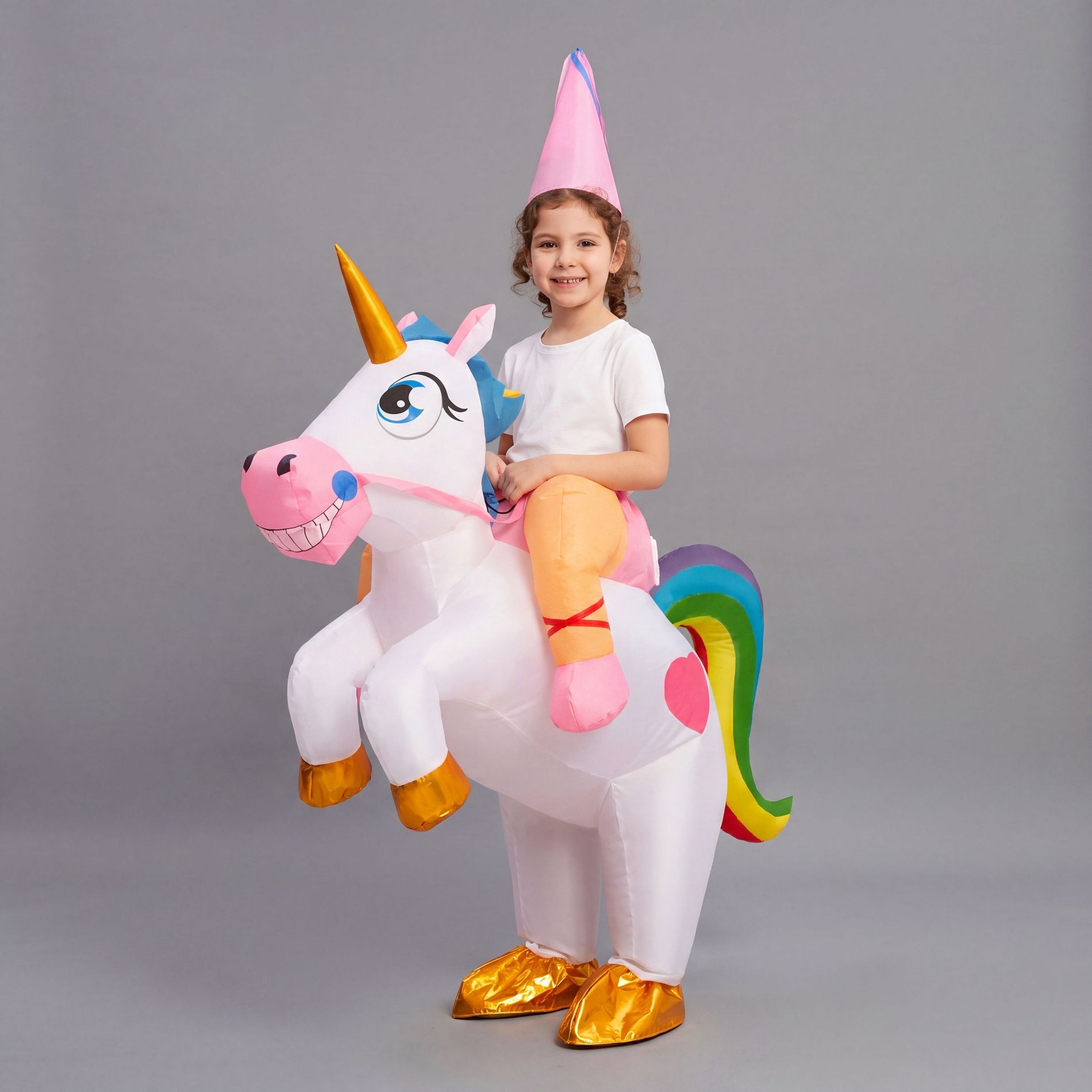 Joyfy Halloween Costume Unicorn Rider Suit for Kids, Inflatable Costume with Hat & Colorful Air Blow-up for Boys Girls Halloween Dress Up Party