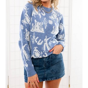 Women's Southern Western Sweater - Blue B - 1 of 4