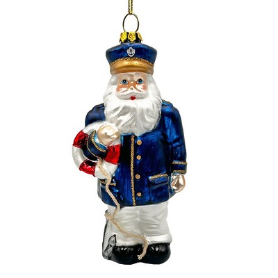 Santa the Ship Captain Glass Ornament, Gift for Boat Commander of the Seas| OrnamentallyYou
