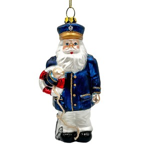 Santa the Ship Captain Glass Ornament, Gift for Boat Commander of the Seas| OrnamentallyYou - 1 of 4