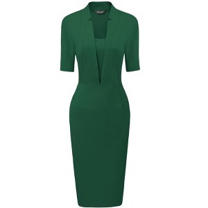 Allegra K Women's V Neck Short Sleeve Work Office Bodycon Midi Sheath Dress - 1 of 4