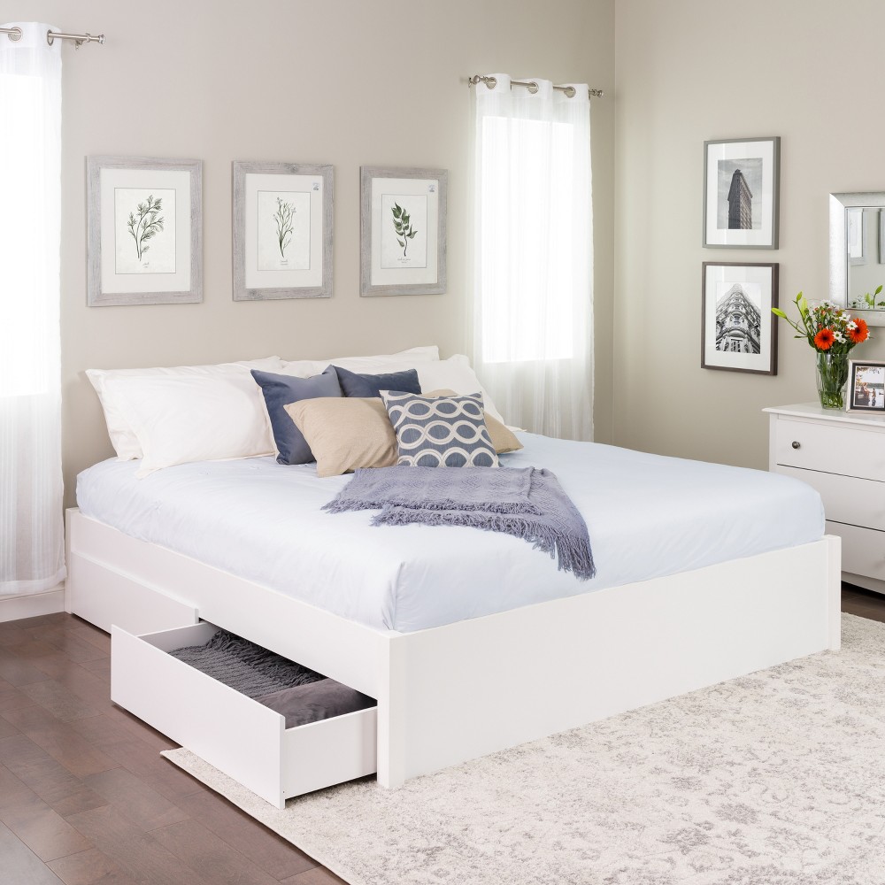 Photos - Bed Frame King Select 4 - Post Platform Bed with 4 Drawers White - Prepac