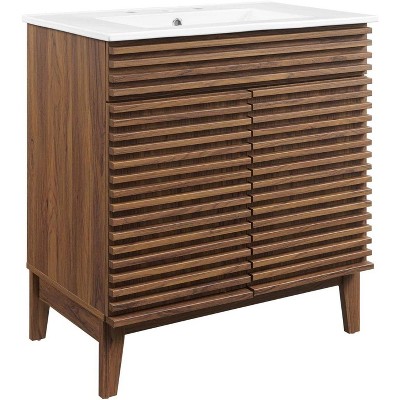 Modway Render Vanity with Sink-Floor, 30 Inch, Walnut White
