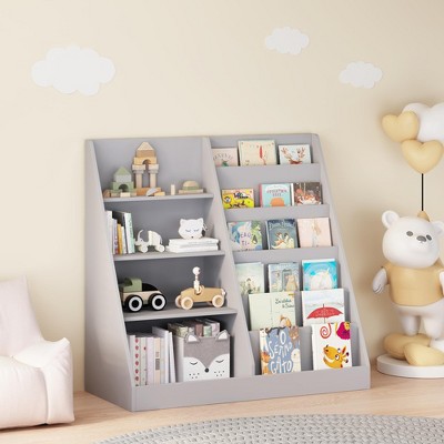 KTMBDW 4-Tier Wooden Bookshelf for Kids, Toddler Book Rack Toy Organizer and Storage, Book Display Stand, Bookshelves Furniture for Nursery
