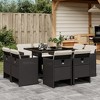 vidaXL 9 Piece Patio Dining Set - Black Poly Rattan with Cushions, Tempered Glass Tabletop, Foldable Chairs for Garden, Backyard, Outdoor - 2 of 4