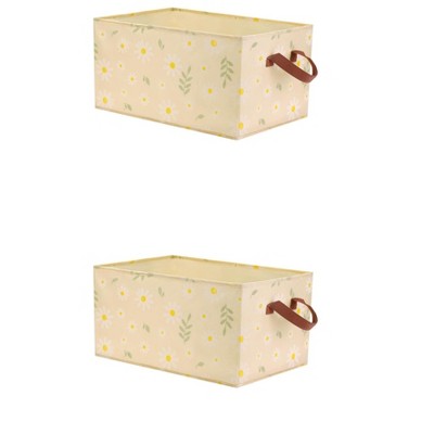 REGALWOVEN Chrysanthemum Print Collapsible Fabric Storage Bin with Handles 2 Pcs