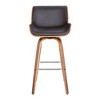 FurniFact,Mid-Century Swivel Bar Stool with Walnut Veneer and Faux Leather Seat - 3 of 4
