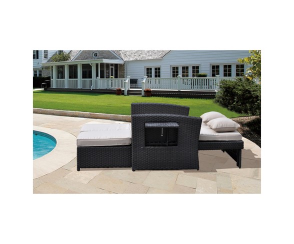 Miranda Outdoor Loveseat To Daybed Combo with Cushions - Taupe - Courtyard Casual