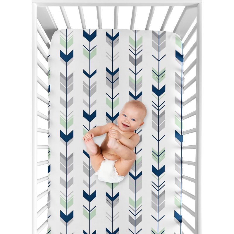 Sweet Jojo Designs Gender Neutral Baby Fitted Crib Sheet Mod Arrow Blue and Green, 5 of 8