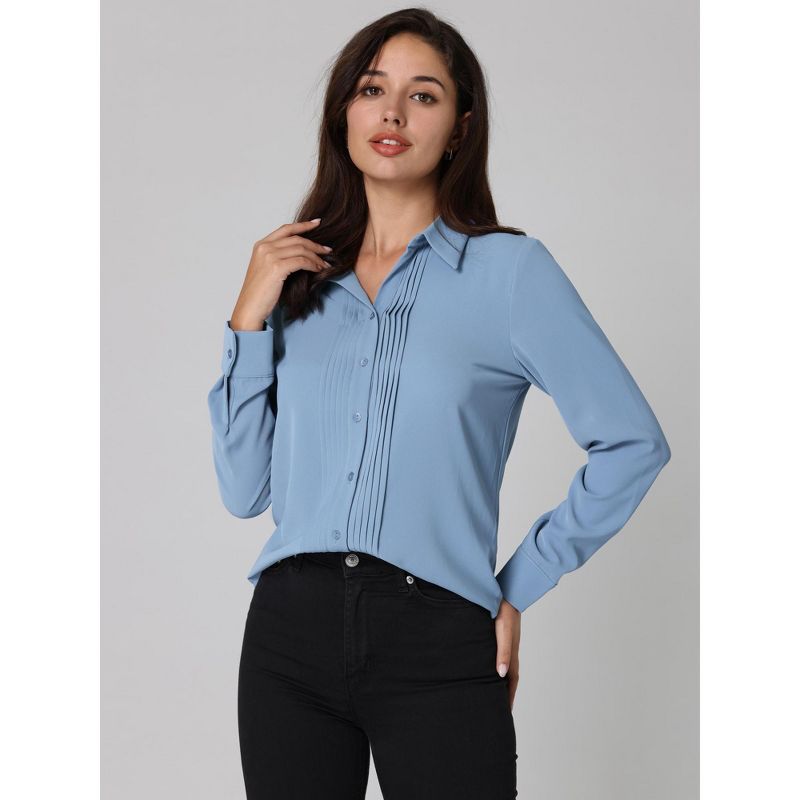 Hobemty Women's Button Down Pleated Long Sleeve Work Office Shirt, 3 of 6