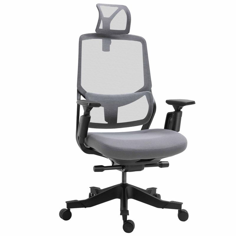 Vinsetto High Back Ergonomic Mesh Office Chair with Adjustable Height, Armrests, Lumbar Support and Headrest, Gray / Black, 1 of 9