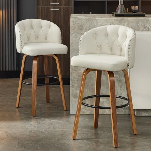 Beautyolove Faux Leather Upholstered Bentwood Swivel Counter Height Bar Stool - 1 of 4