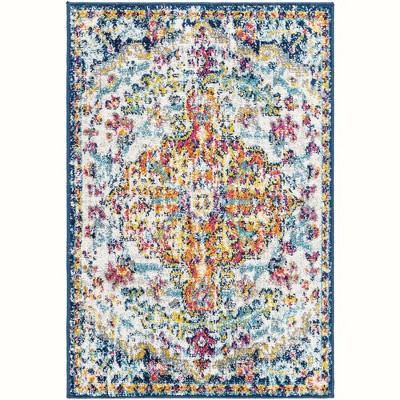 Mark & Day Olivia 3'x5' Rectangle Woven Indoor Area Rugs Saffron/Navy: Traditional Medallion, Stain-Resistant, Polypropylene