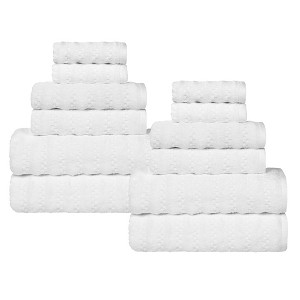 Waffle Textured Stripes Zero Twist Cotton Medium Weight Towel Set by Blue Nile Mills - 1 of 4