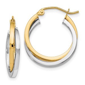Black Bow Jewelry 4mm Double Crossover Round Hoops in 14k Two Tone Gold, 20mm (3/4 Inch) - 1 of 4